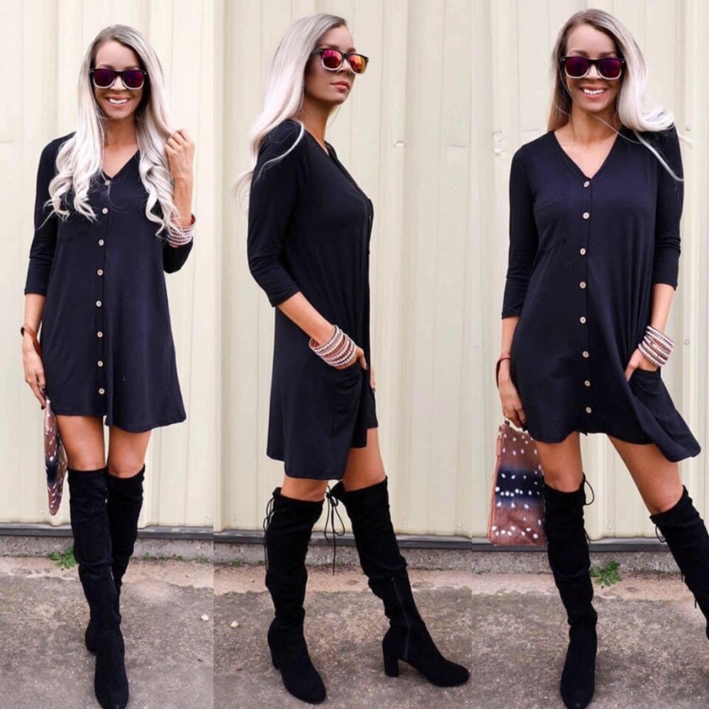 Boutique Chic Black Button Front Dress Small